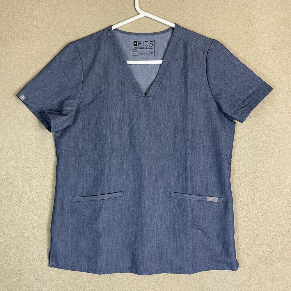 Figs Top‎ Womens Medium Gray Casma Three-Pocket Scrub Top Medical Adult V-Neck